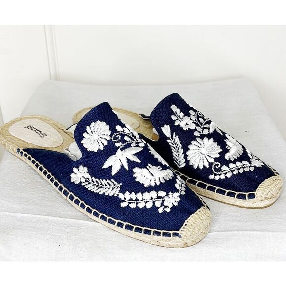 Anthropologie Soludos Ibiza Embroidered Floral Espadrille Slide Size 9.5 New - Picture 1 of 6